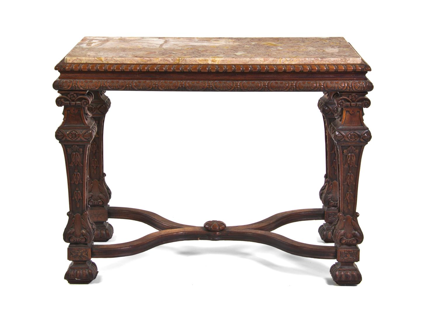 A Renaissance Revival Console Table, Height 29 1/2 x width 35 1/2 x depth 20 1/4 inches.