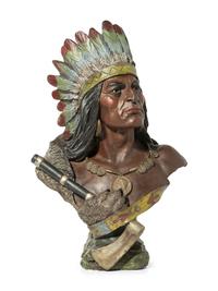 A Painted Plaster Bust of Native American