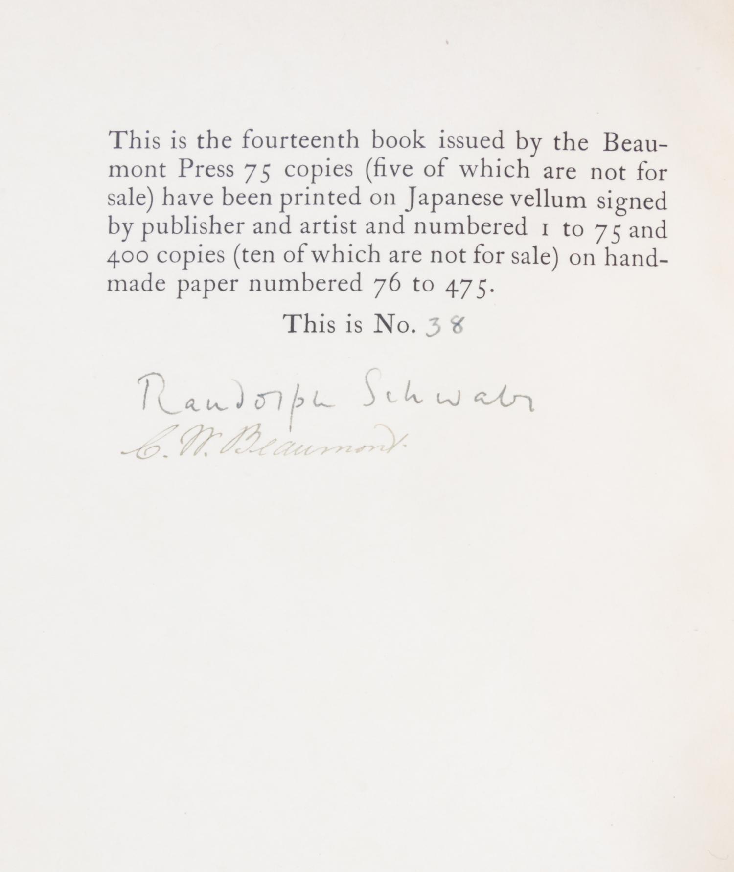 (FINE PRESS, BEAUMONT PRESS) WILDE, OSCAR. After Berneval. Letters of Oscar Wilde to Robert Ross. London, 1922. First edition.
