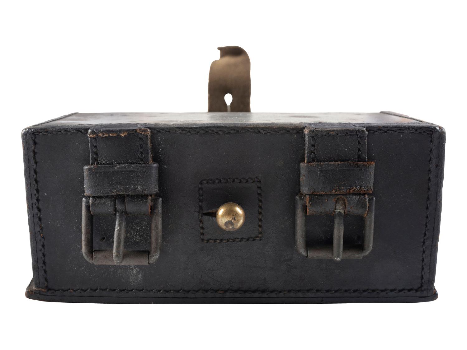 [CIVIL WAR]. Cartridge box with tins, possibly Confederate.