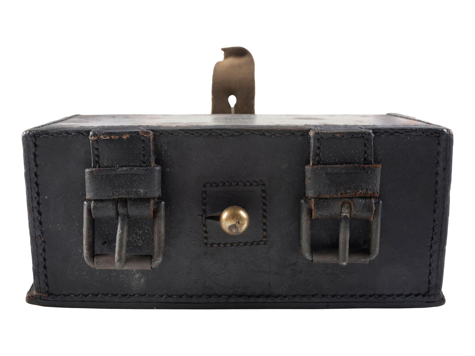[CIVIL WAR]. Cartridge box with tins, possibly Confederate.