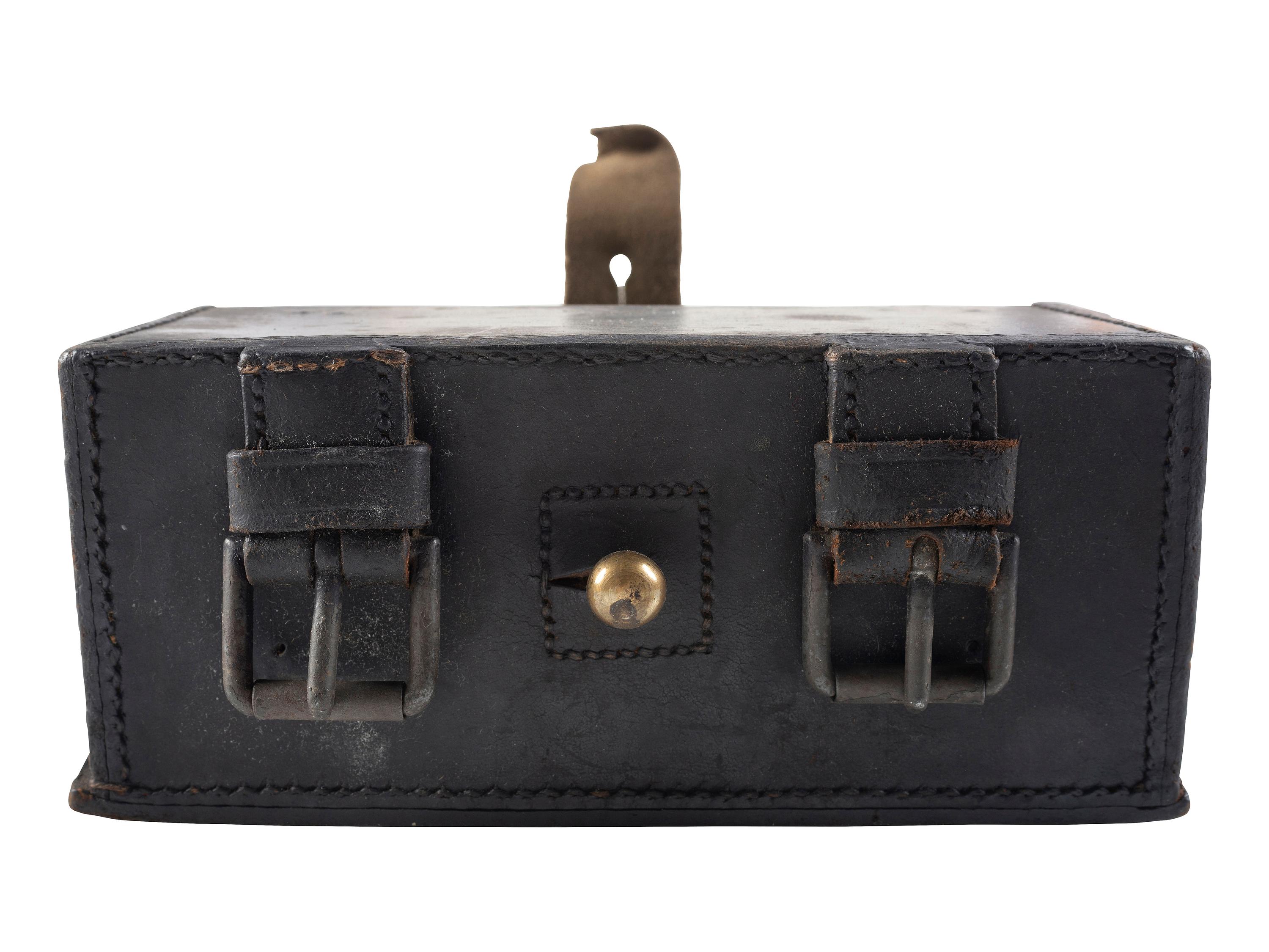[CIVIL WAR]. Cartridge box with tins, possibly Confederate.