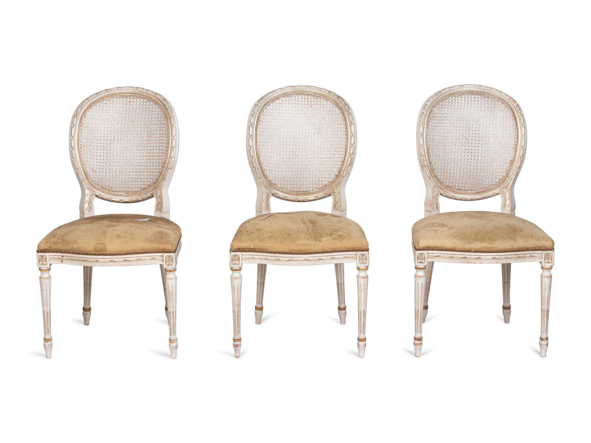 A Set of Ten Louis XV Style Painted Dining Chairs