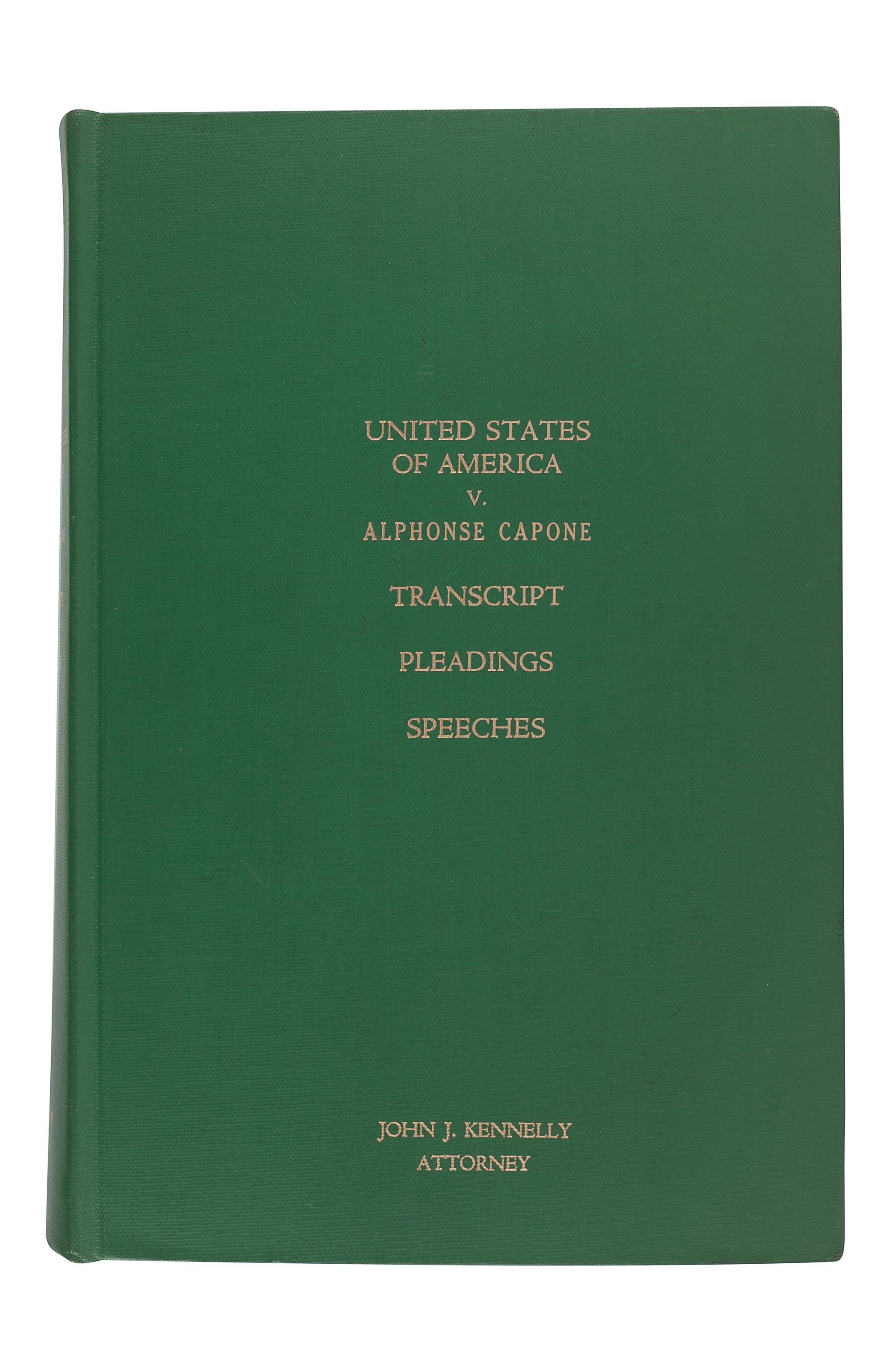 [CAPONE, Alphonse]. THE UNITED STATES OF AMERICA V. ALPHONSE CAPONE. An archive of approximately 443 carbon copy typescript pages and 58 mimeographed pages relating to the 1931 case against Al Capone.