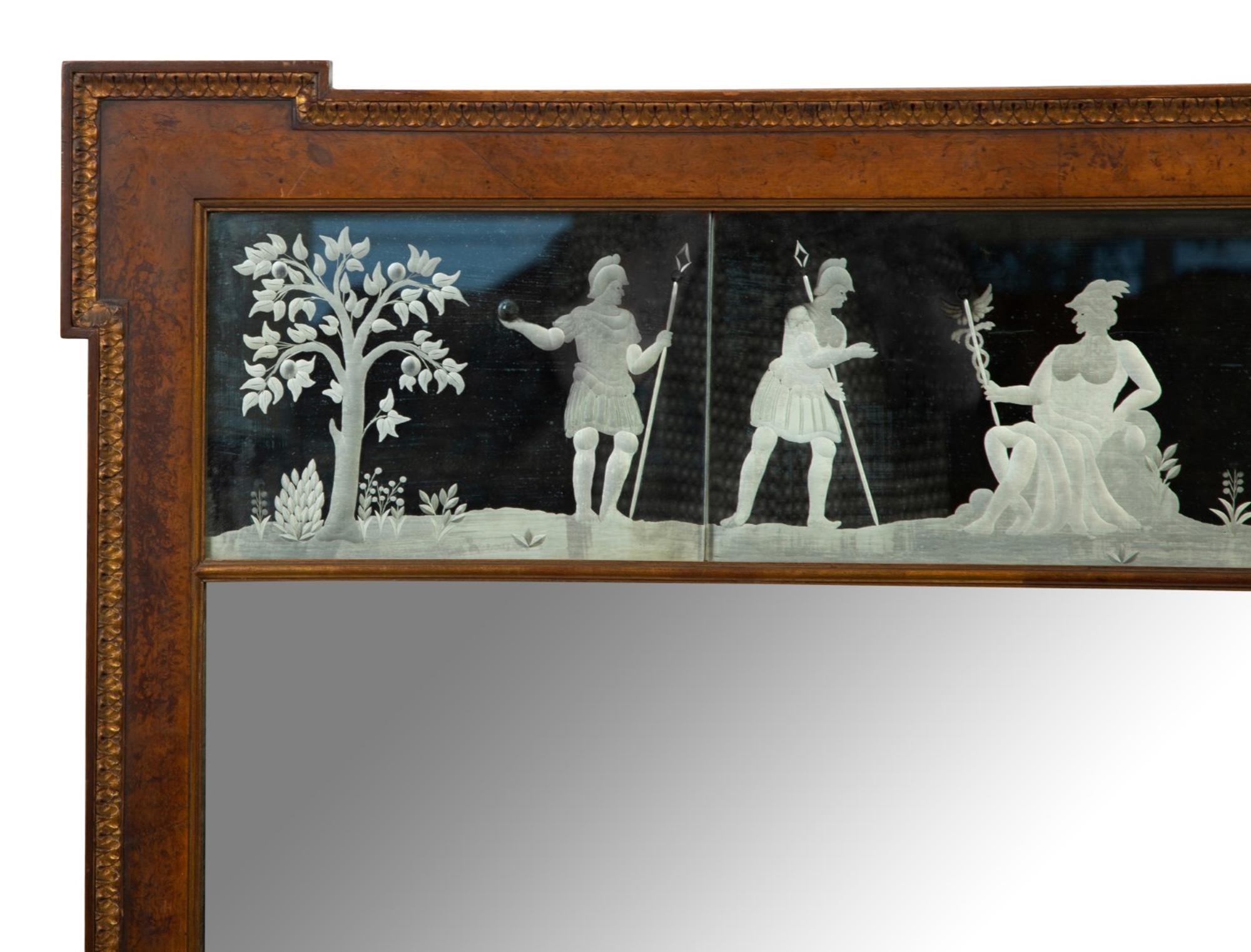 An Edwardian Carved Walnut and Etched Glass Overmantel Mirror