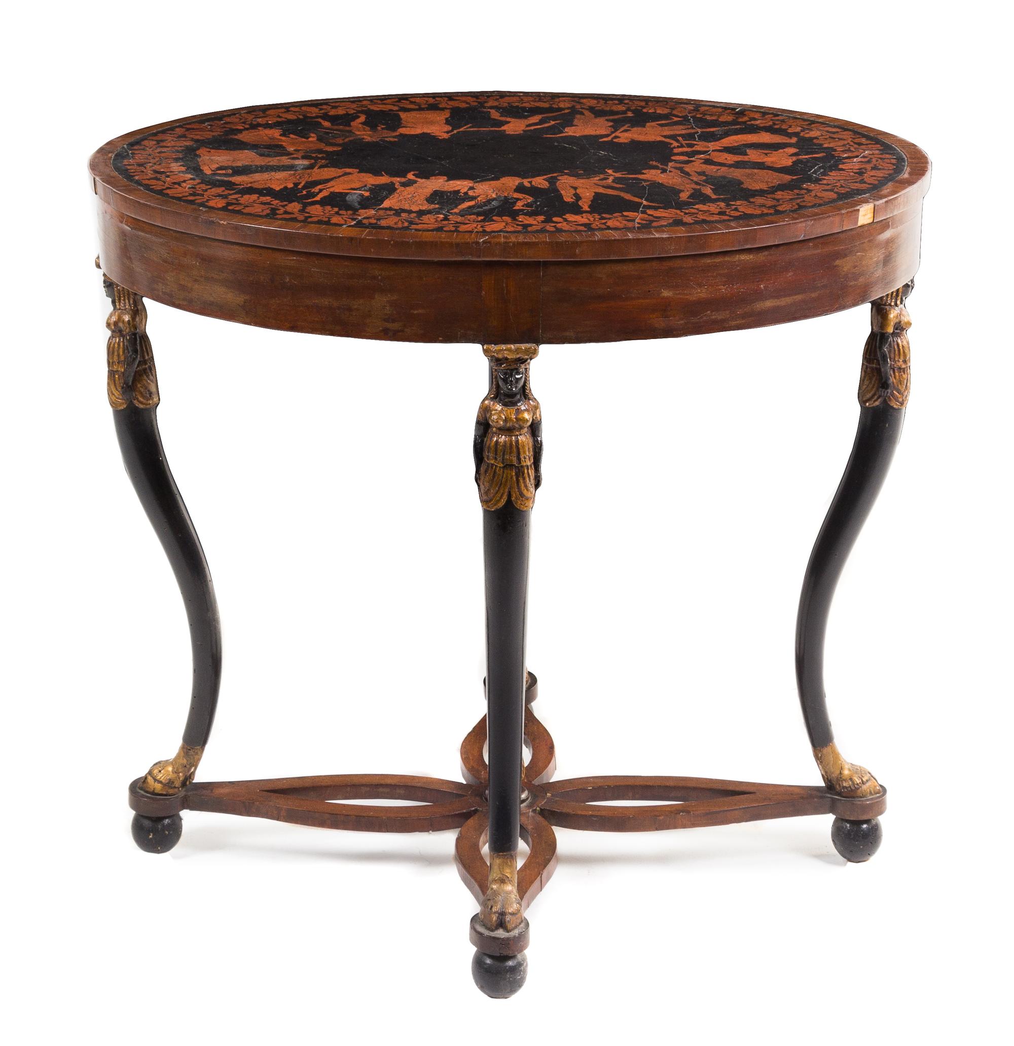 An American Parcel Gilt and Ebonized Walnut Table Height 31 1/2 inches. — DAVID ZORK CO., CHICAGO, FIRST HALF 20TH CENTURY