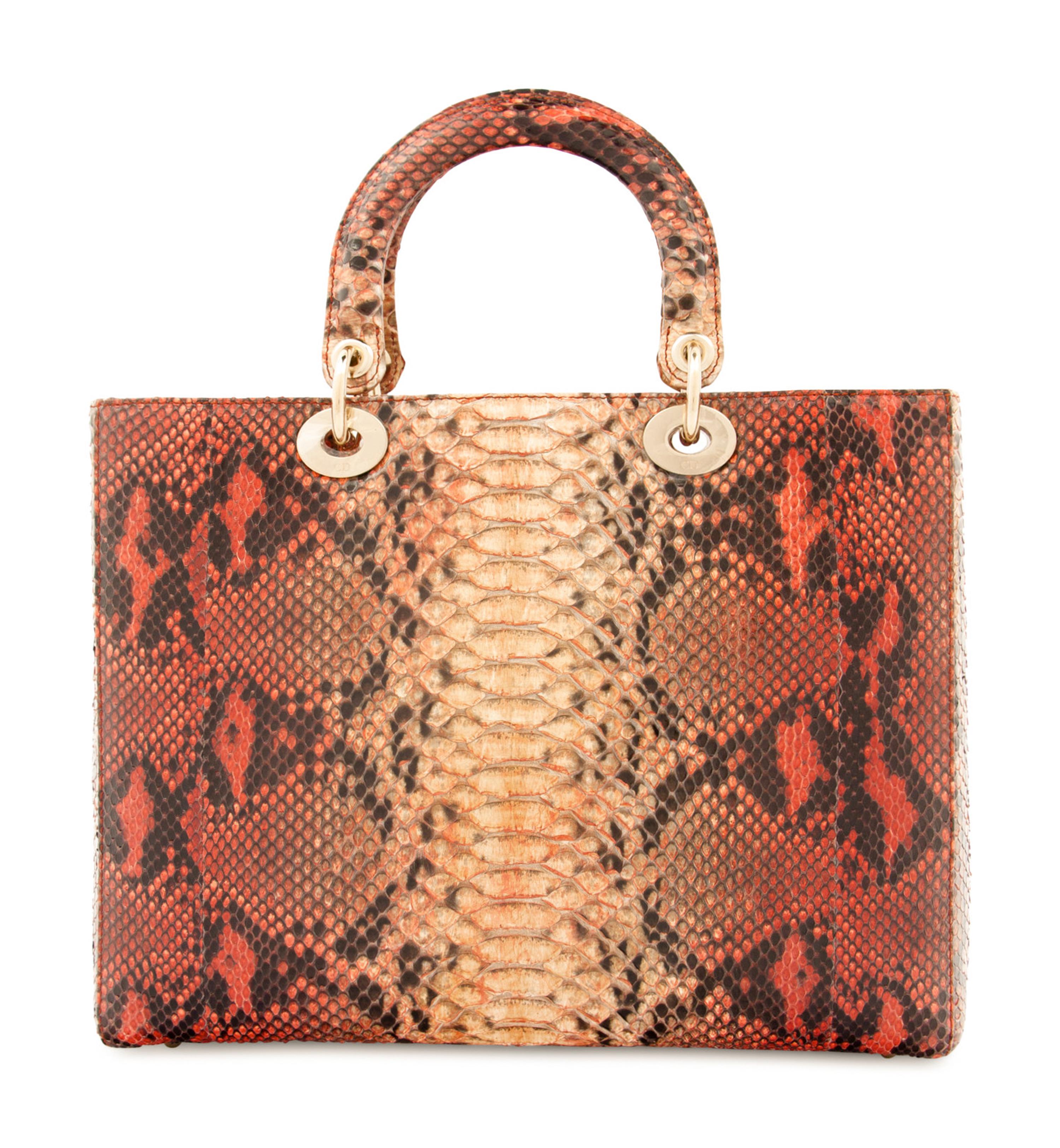 Christian Dior Red and Tan Python Medium Lady Dior Bag, 2009