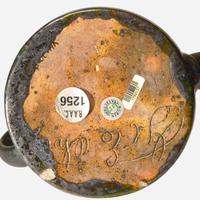 George Ohr (American, 1857-1918) Fine Large "Molly Poem" Twin-Handled Vessel in Olive Drip Glaze with Speckled Brown Interior, Biloxi, Mississippi, USA, circa 1898-1910