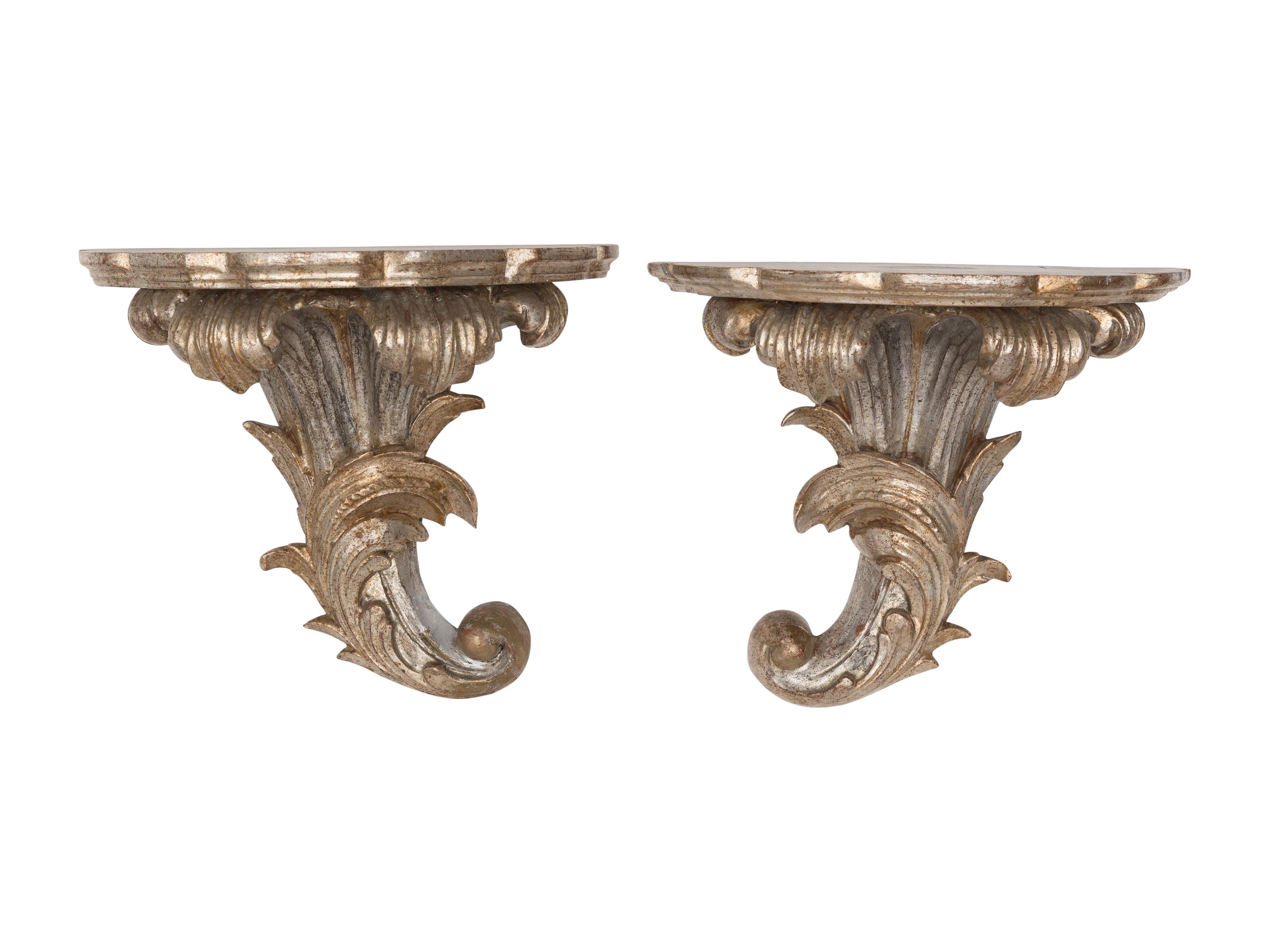 A Pair of Italian Carved and Silvered Wall Brackets