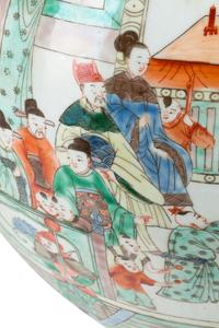 A Pair of Chinese Famille Verte Porcelain Melon-Form Jardinières