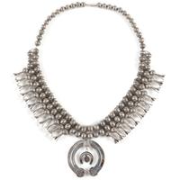 Navajo Sterling Silver and Turquoise Squash Blossom Necklace