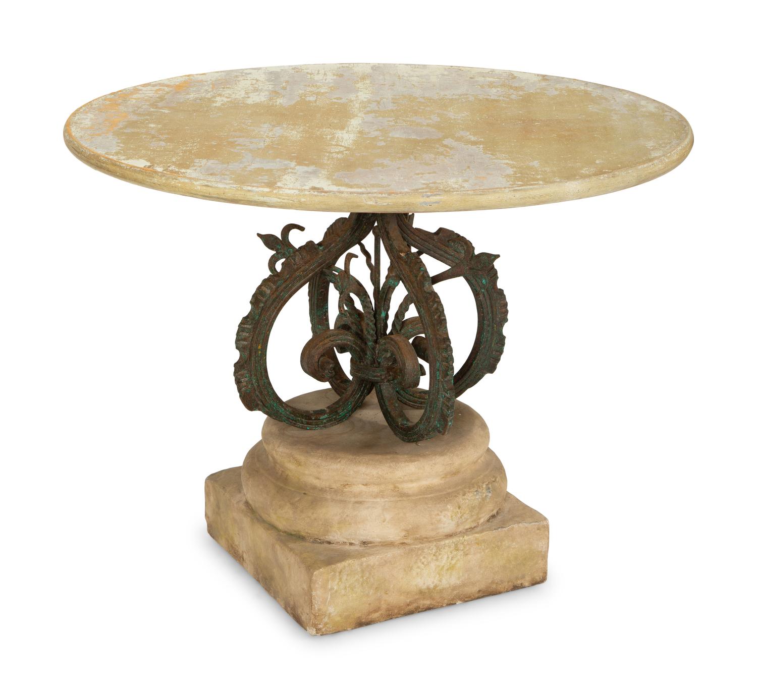 A Bronze and Stone Table with an Inlaid Stone Top