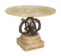 A Bronze and Stone Table with an Inlaid Stone Top