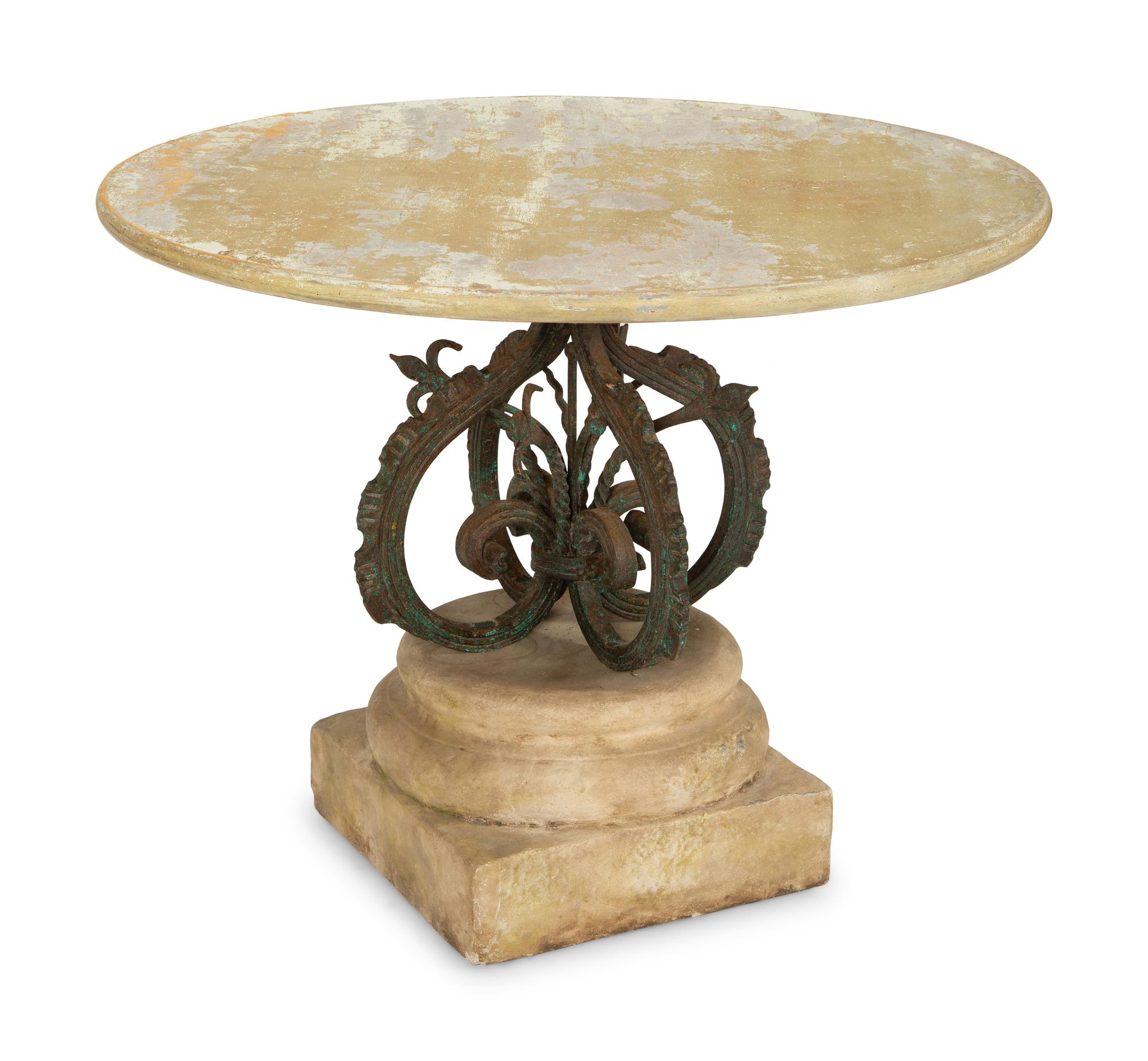 A Bronze and Stone Table with an Inlaid Stone Top