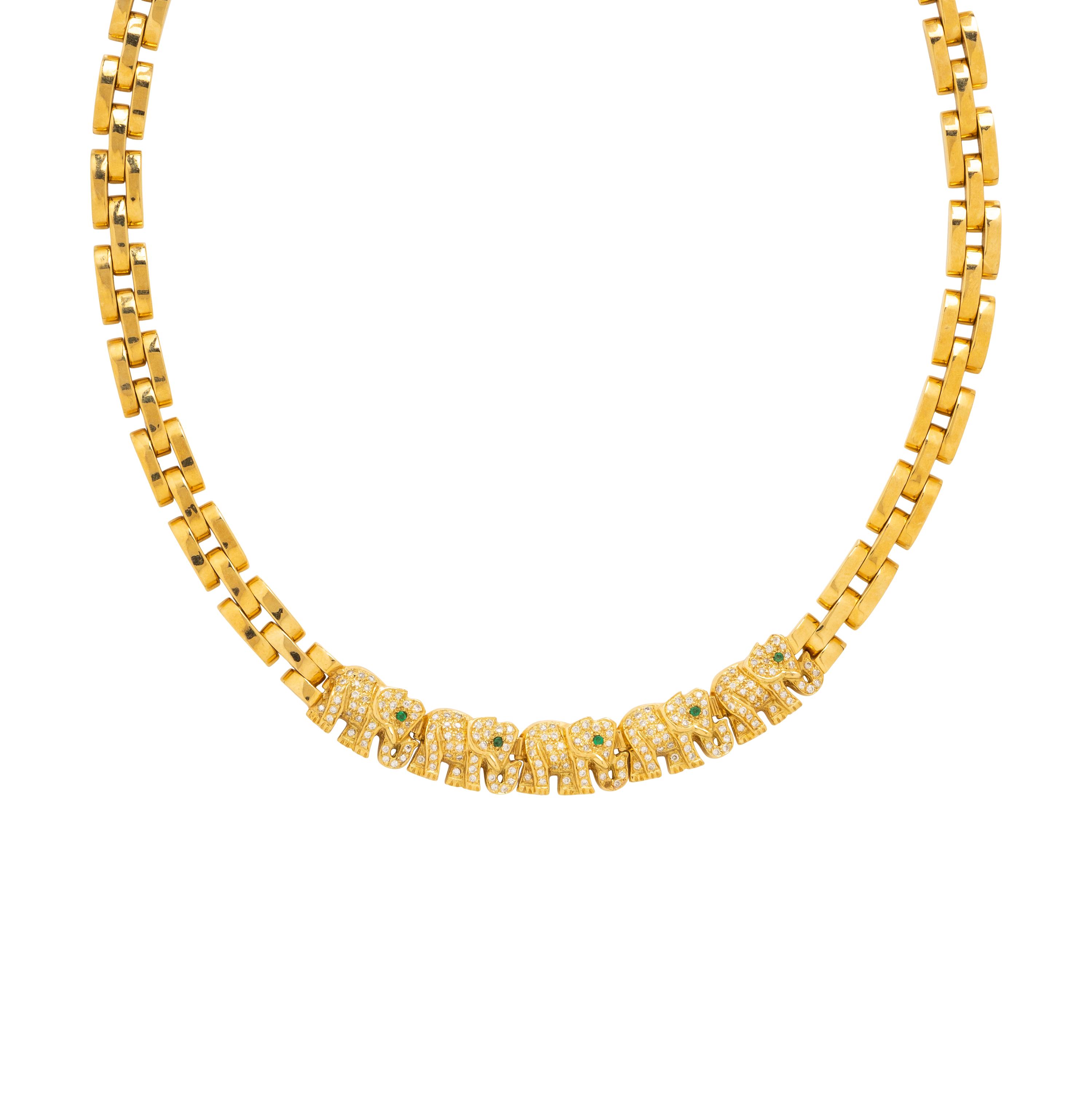 Yellow Gold and Diamond Elephant Necklace