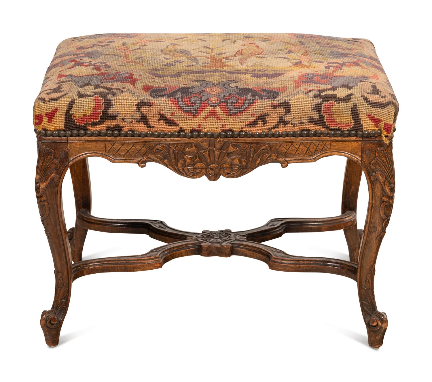 A Louis XV Style Needlepoint Upholstered Stool