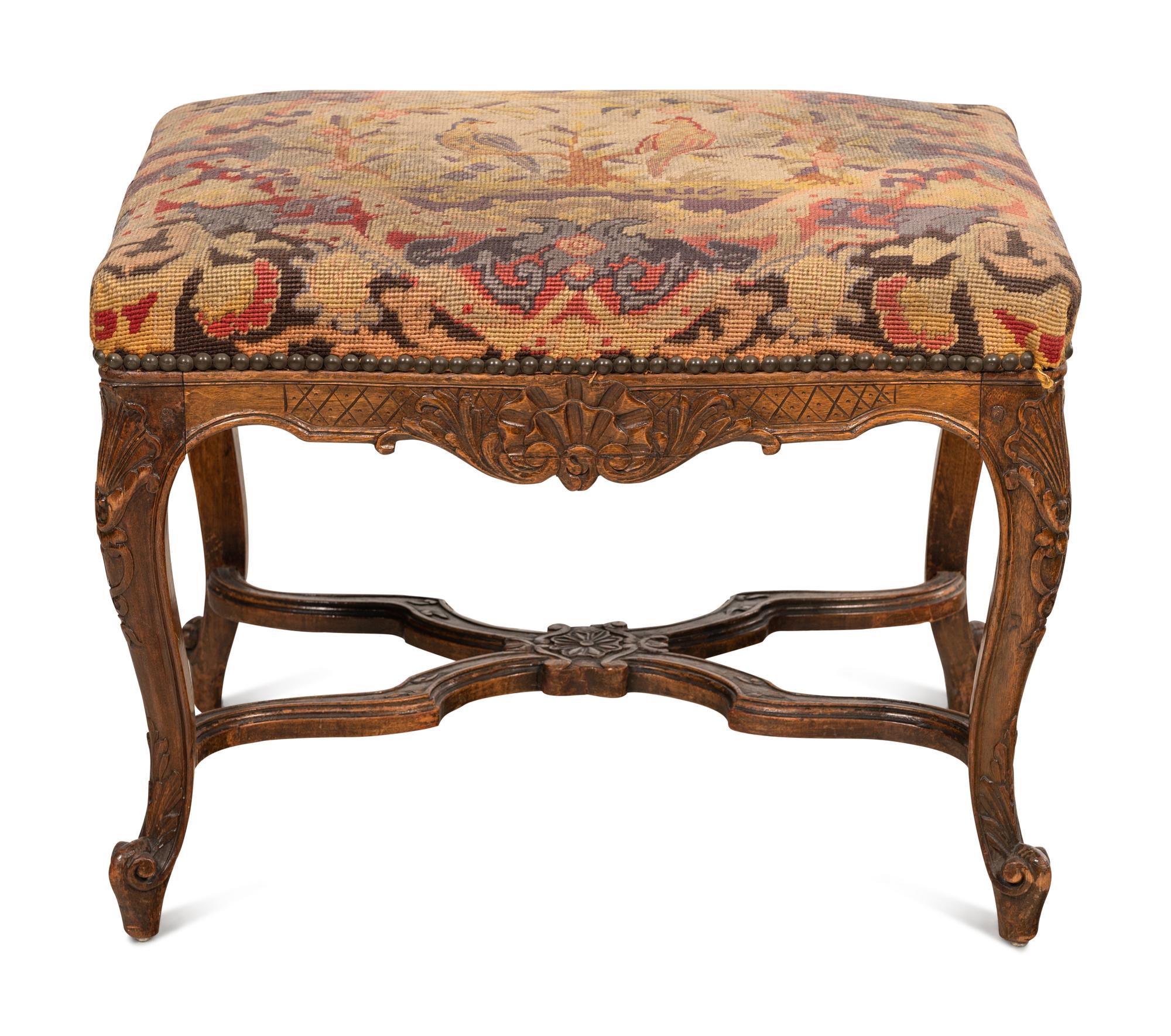 A Louis XV Style Needlepoint Upholstered Stool