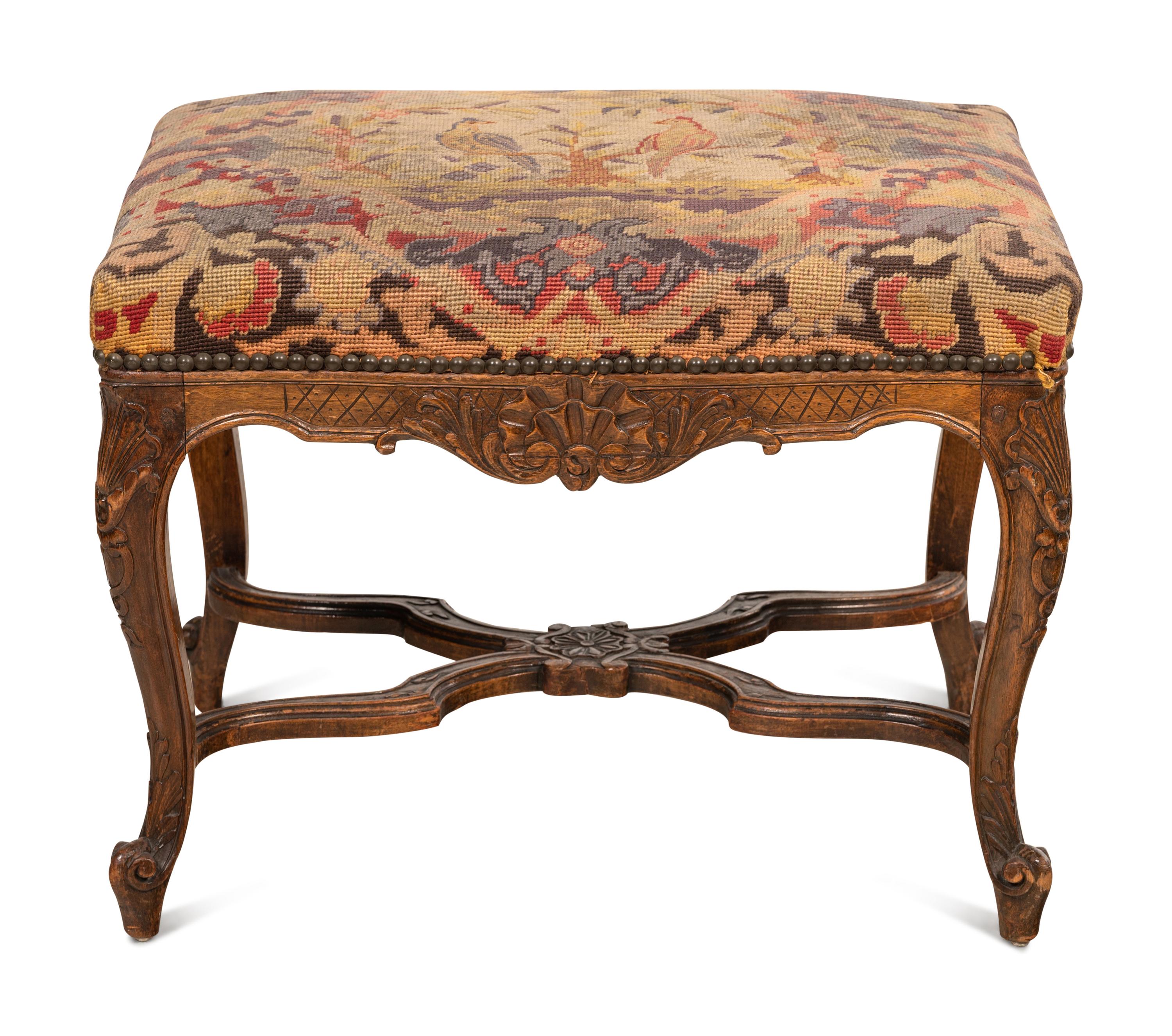 A Louis XV Style Needlepoint Upholstered Stool