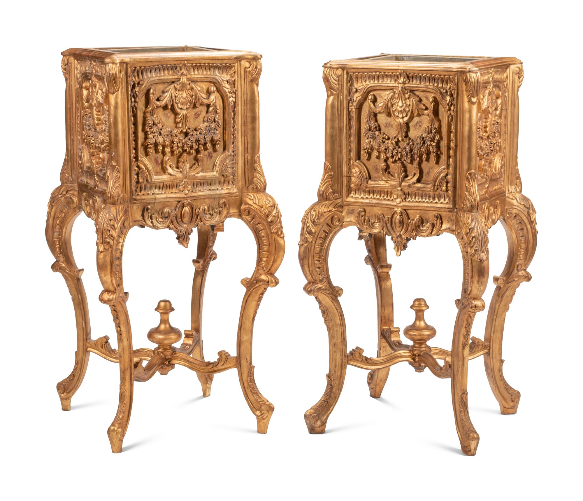A Pair of Louis XV Style Giltwood Jardinière Stands