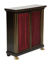 A Pair of Regency Style Black and Gilt Decorated Console Cabinets — 20th Century