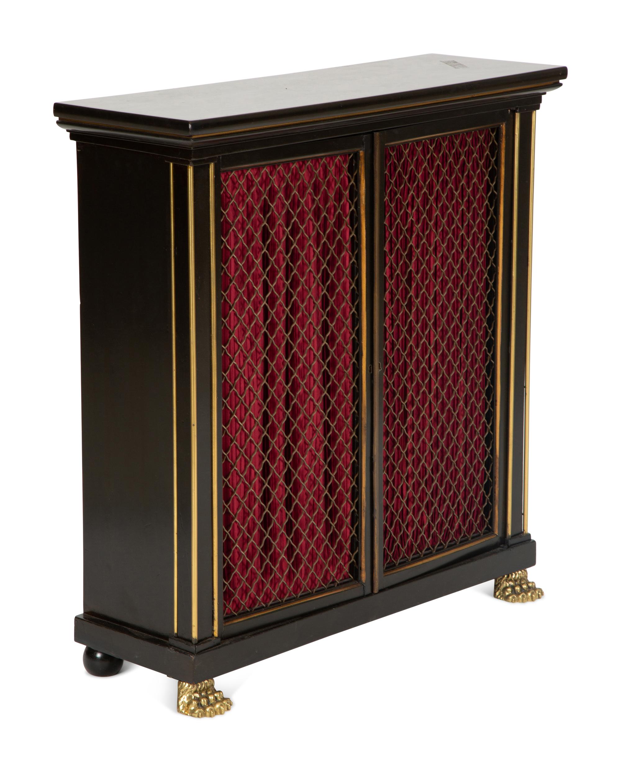 A Pair of Regency Style Black and Gilt Decorated Console Cabinets — 20th Century