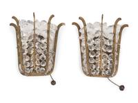 A Pair of Gilt Bronze and Glass Single-Light Sconces