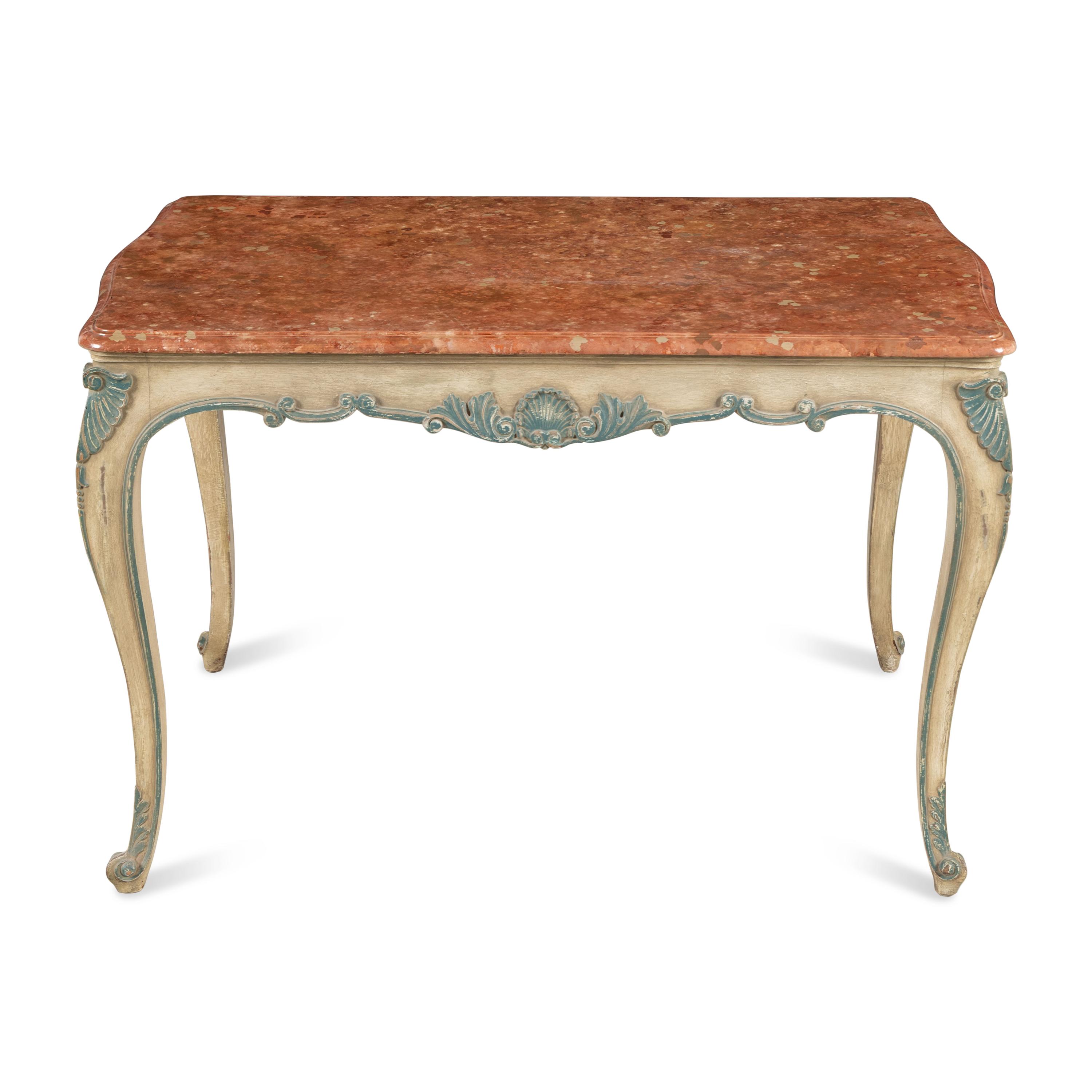 An Italian Polychrome Painted Faux Marble-Top Table