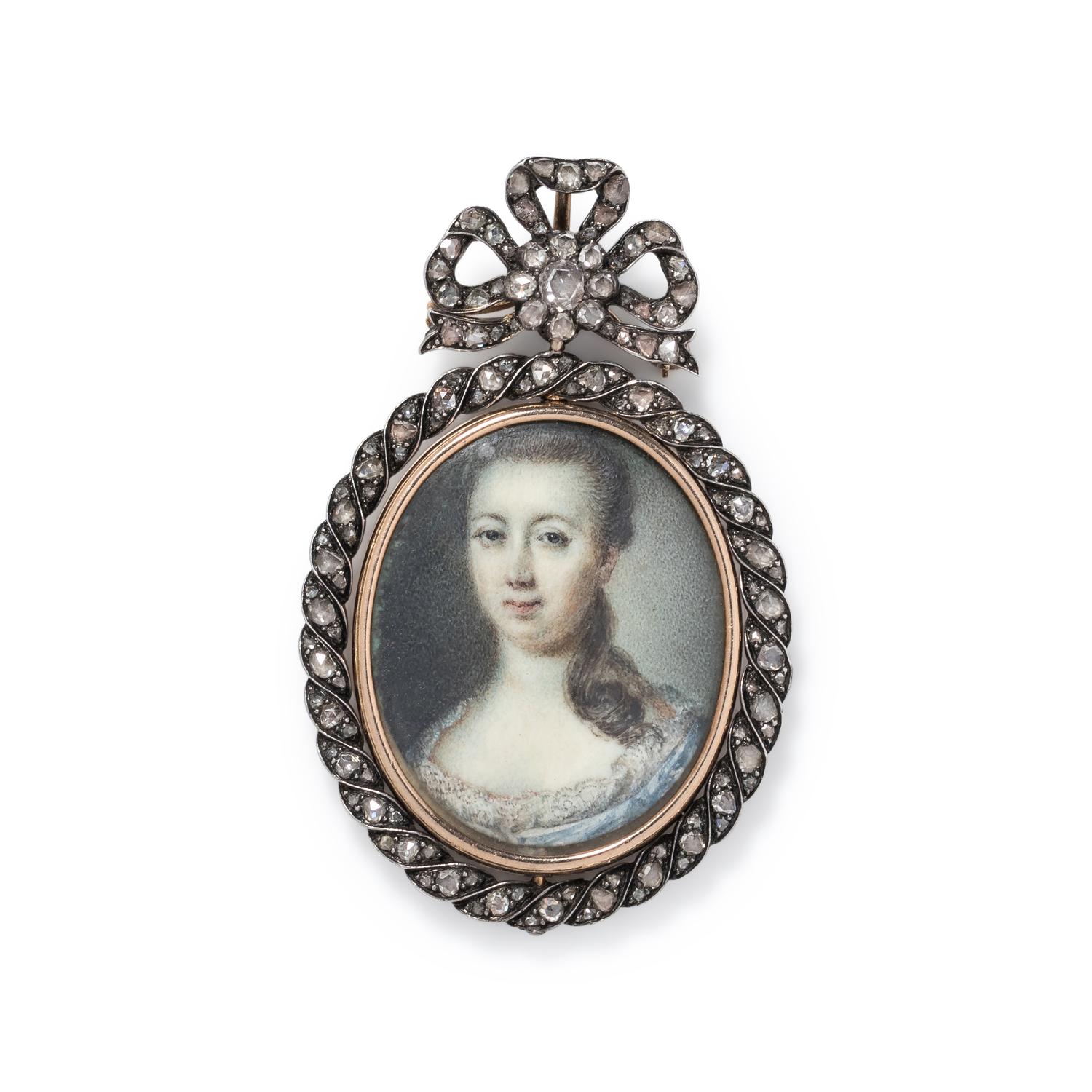 ANTIQUE, DIAMOND REVERSIBLE PORTRAIT MINIATURE BROOCH