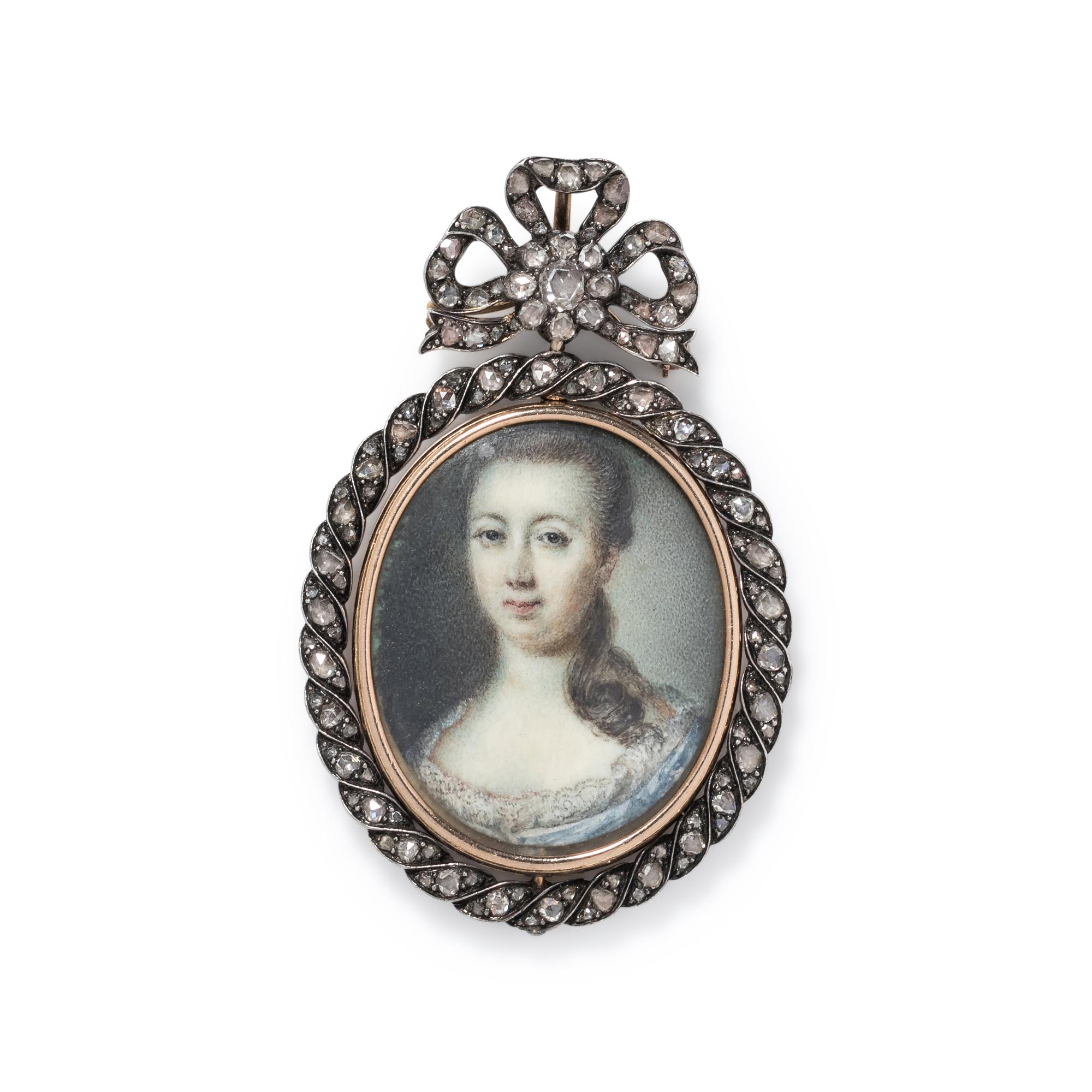 ANTIQUE, DIAMOND REVERSIBLE PORTRAIT MINIATURE BROOCH