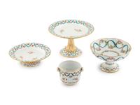 Five Sèvres Style Porcelain Rubans Bleu Céleste Articles