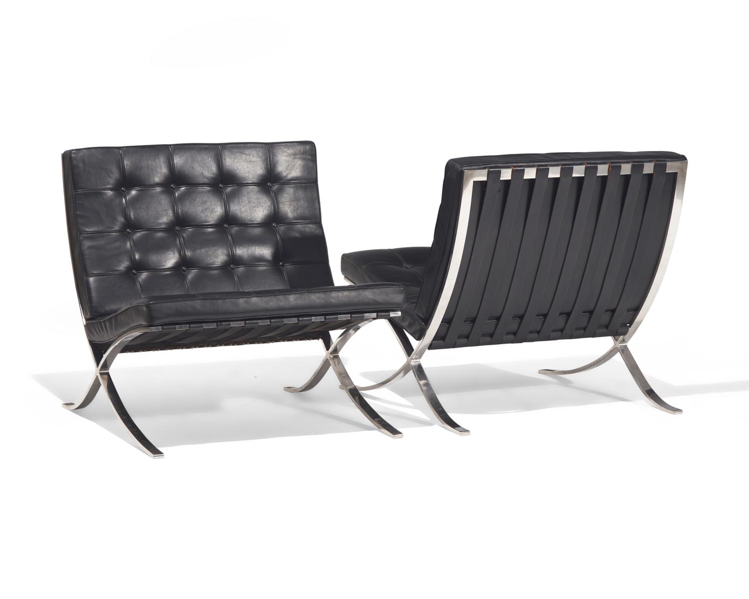 Pair of Barcelona Chairs and Ottomans Knoll, USA