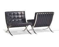 Pair of Barcelona Chairs and Ottomans Knoll, USA