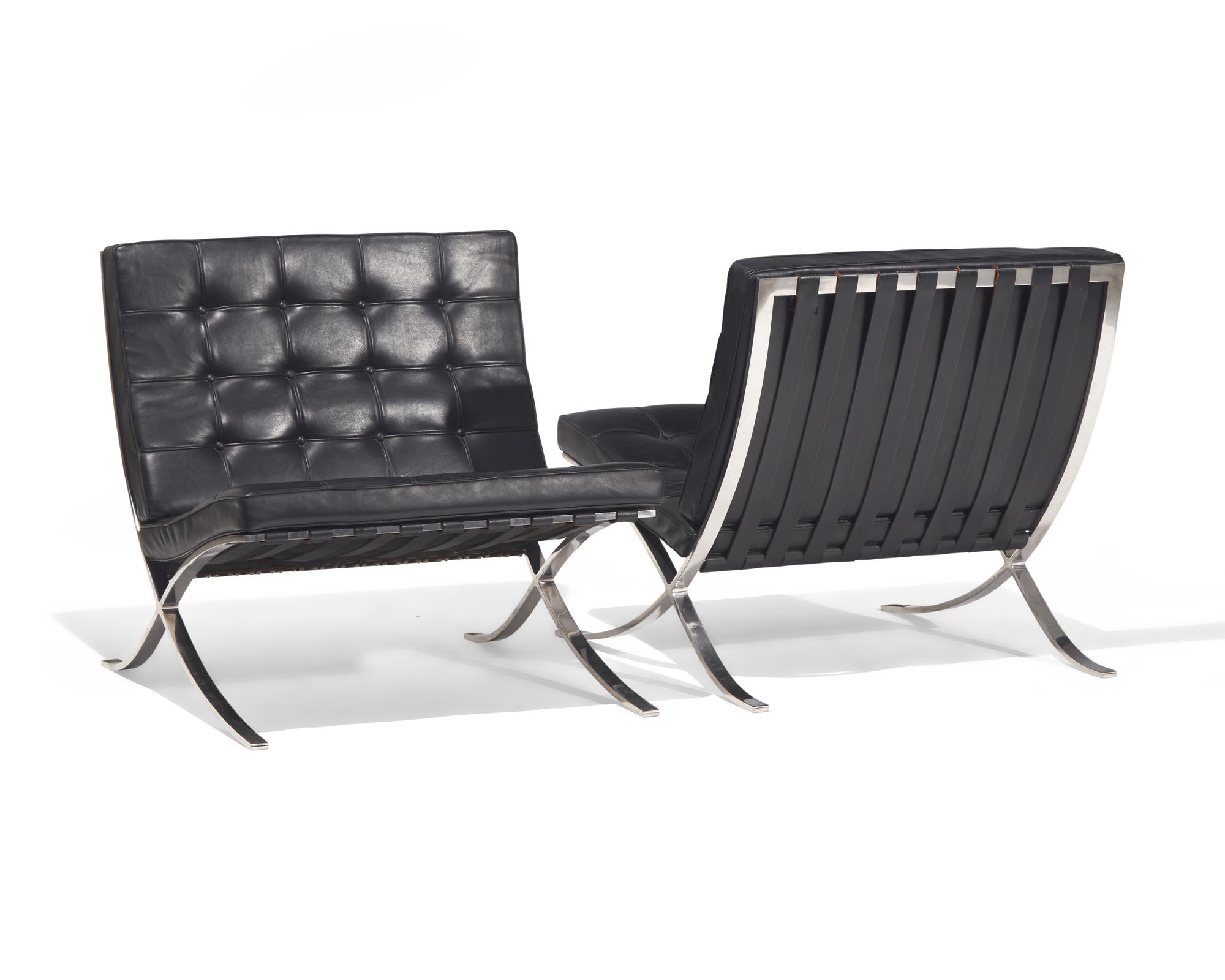 Pair of Barcelona Chairs and Ottomans Knoll, USA