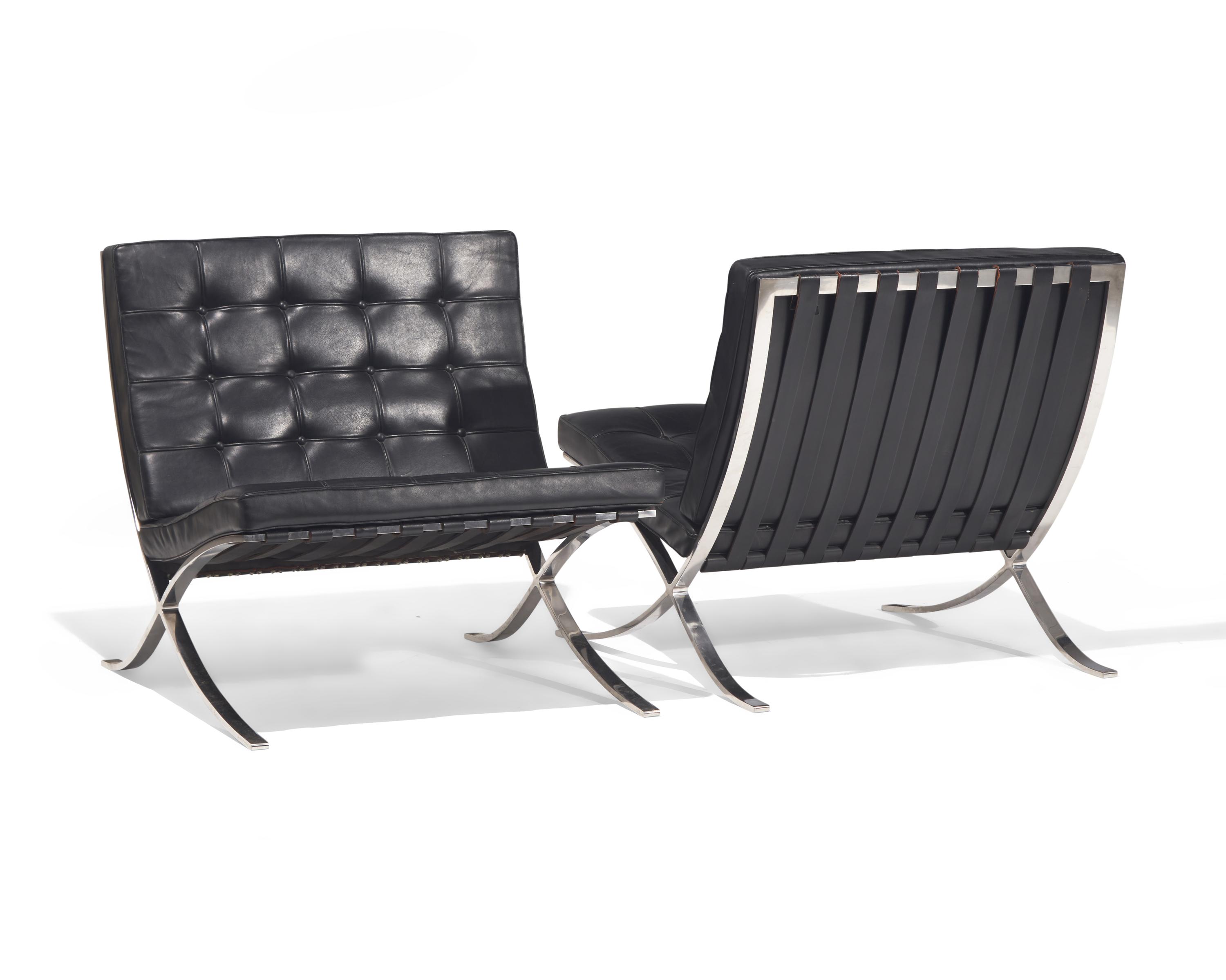 Pair of Barcelona Chairs and Ottomans Knoll, USA