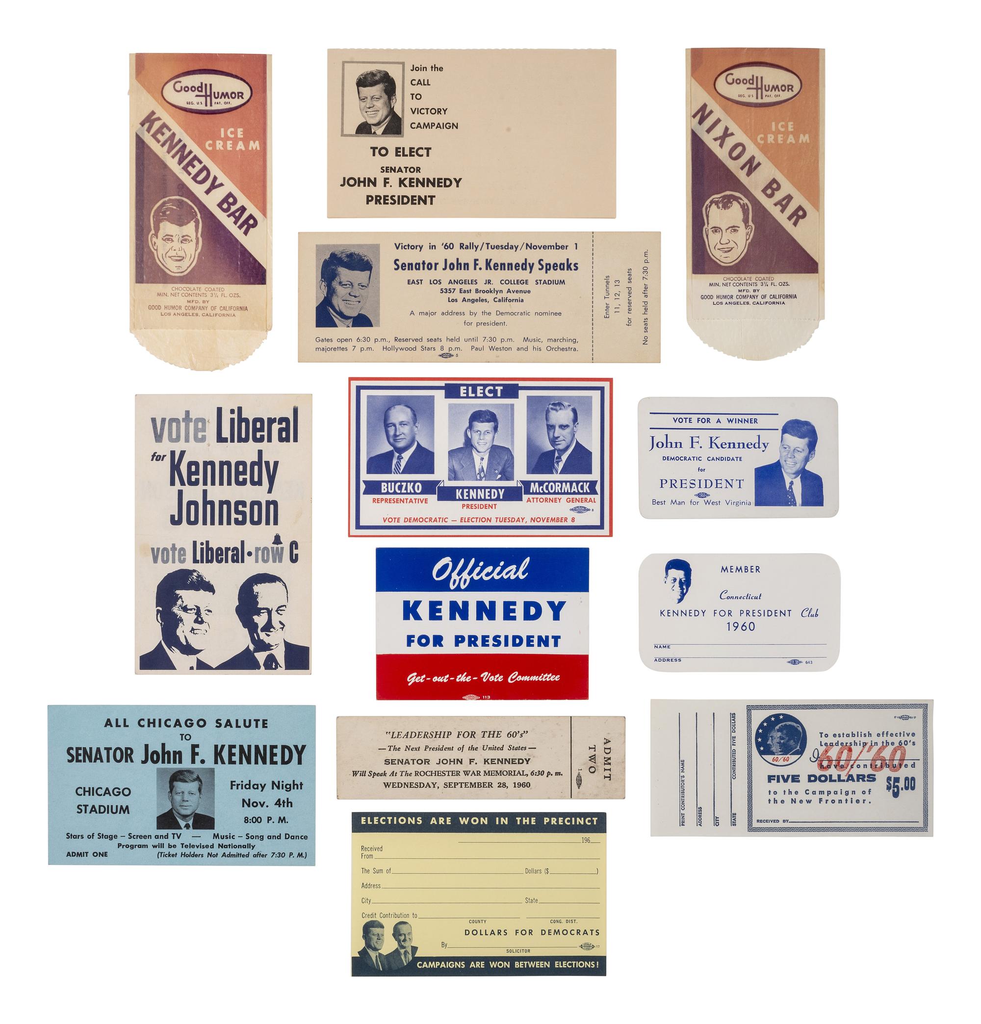 [KENNEDY, John F. (1917-1963)]. A large group of campaign ephemera, including:
