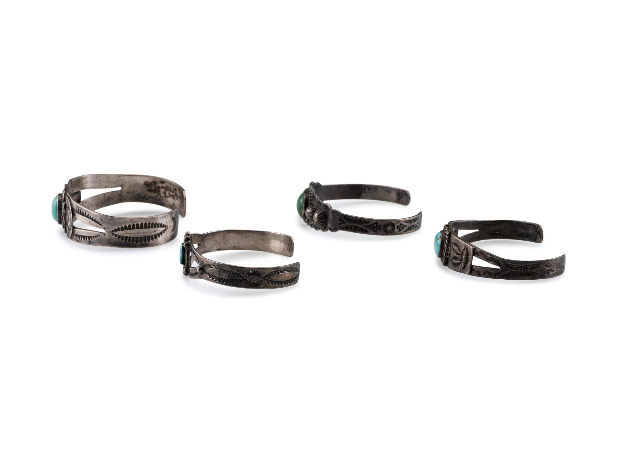 Fred Harvey Era Silver and Turquoise Trade Bracelets
