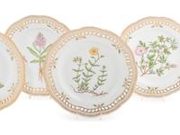A Set of Six Royal Copenhagen Flora Danica Reticulated Porcelain Luncheon Plates