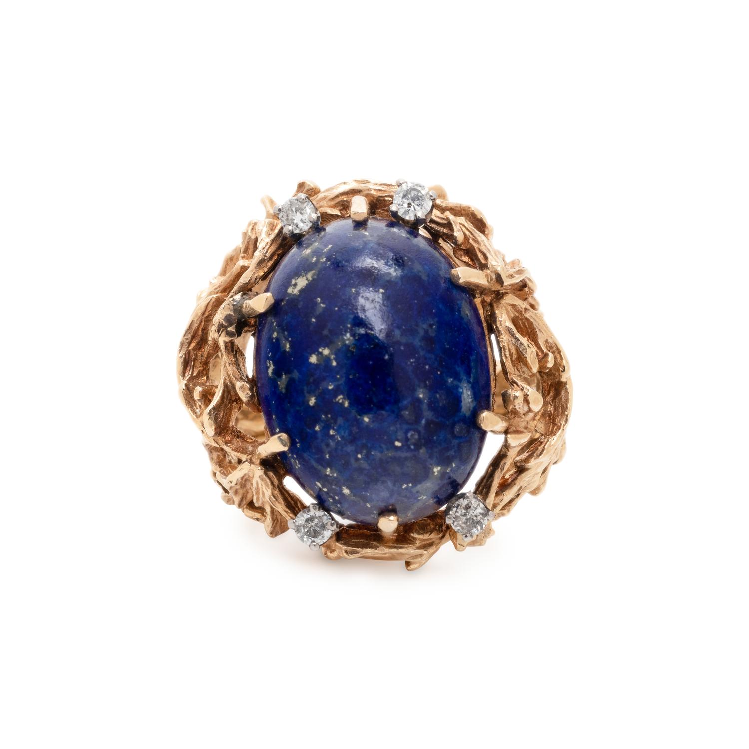 YELLOW GOLD, LAPIS LAZULI AND DIAMOND RING