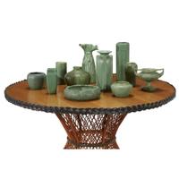 A polychrome painted rattan and oak center table american, circa 1900