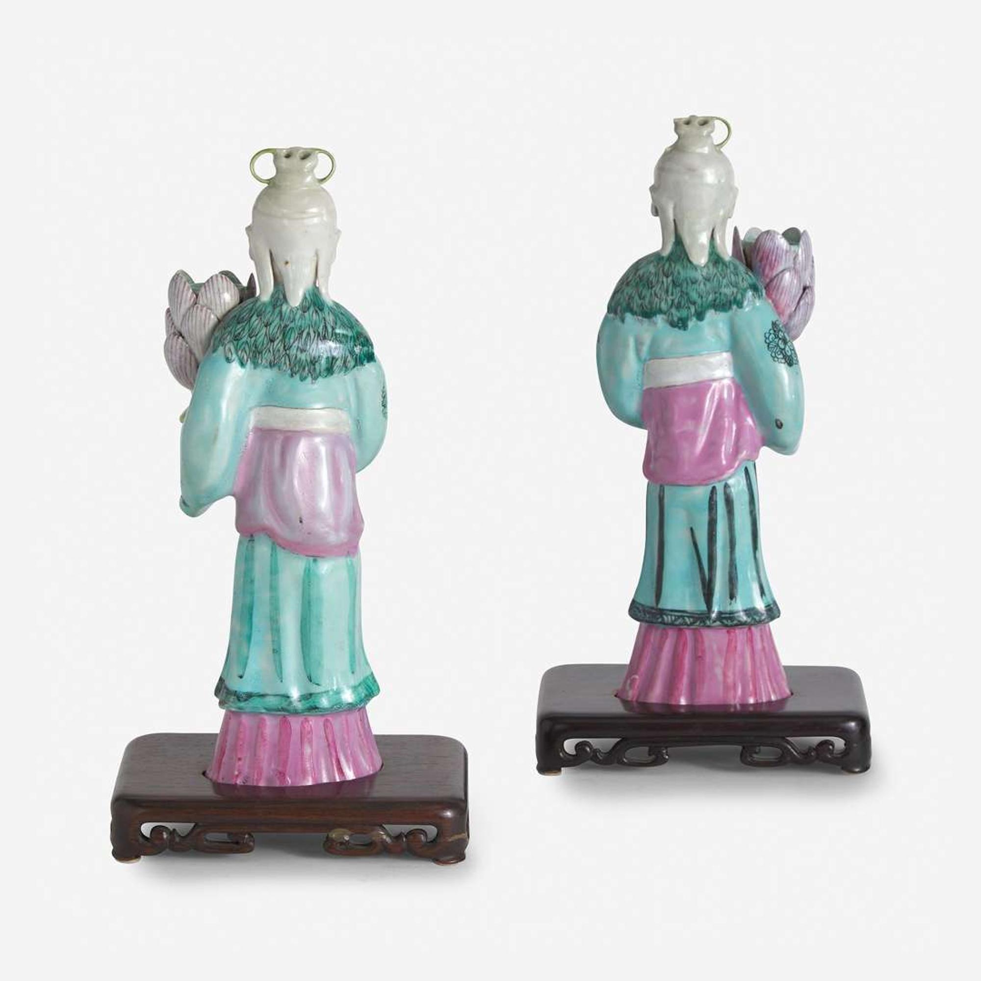 A Pair of Chinese Export Porcelain Famille Rose Candlestick Figures 18th/early 19th century