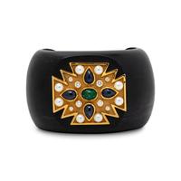 BLACK ONYX AND MULTIGEM MALTESE CROSS CUFF BRACELET