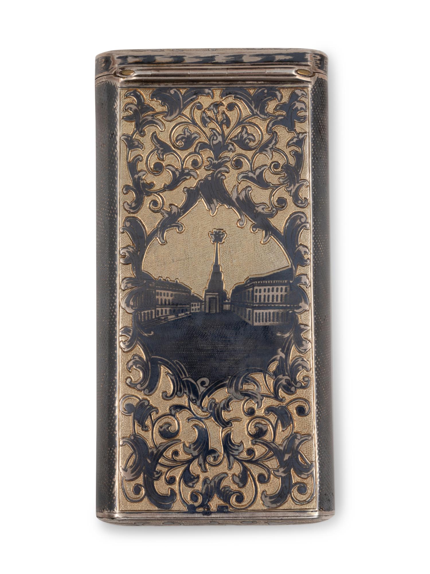 A Russian Silver-Gilt and Niello Cigar Case