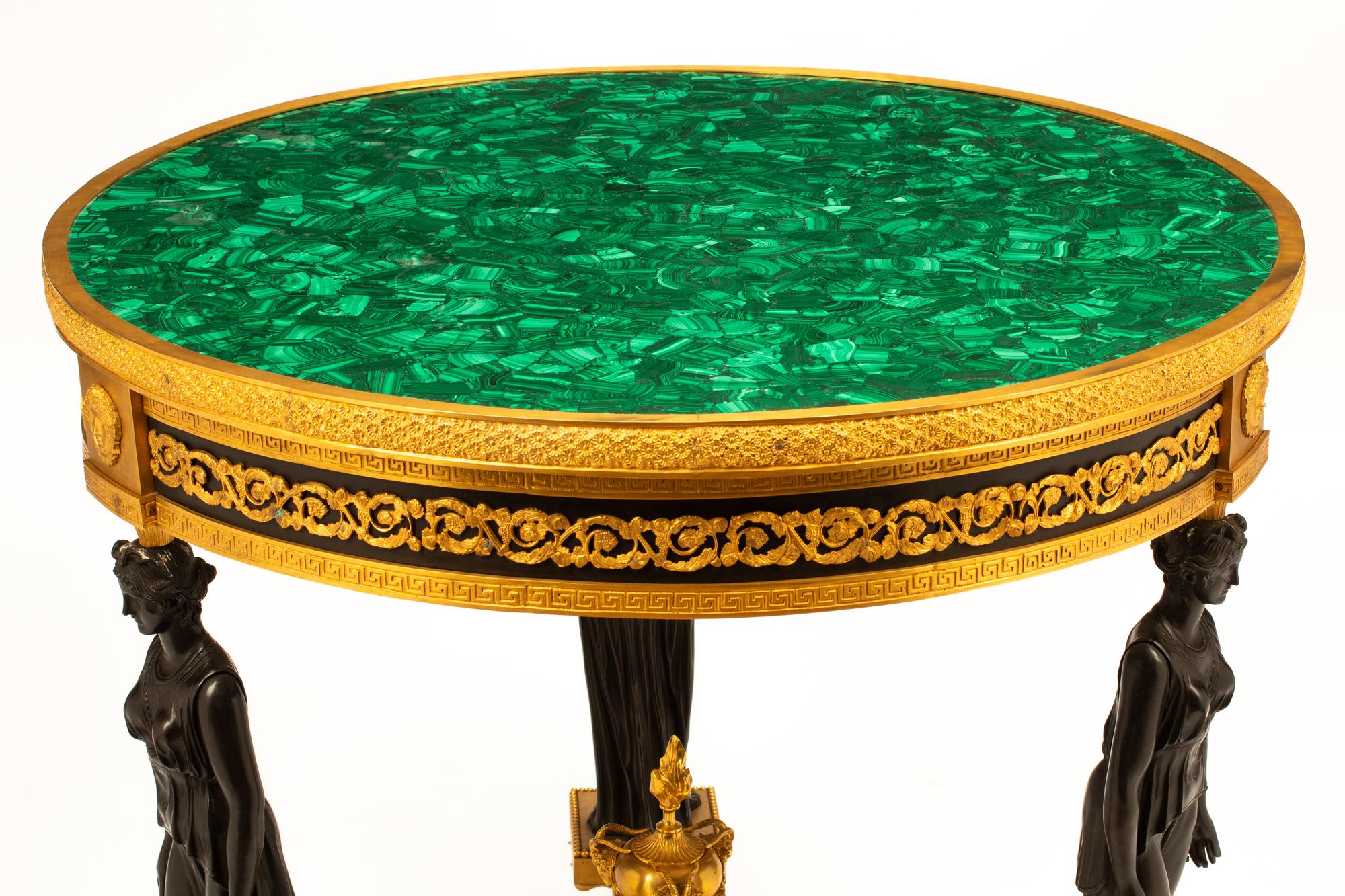 An Empire Style Gilt and Patinated Bronze Malachite-Top Table