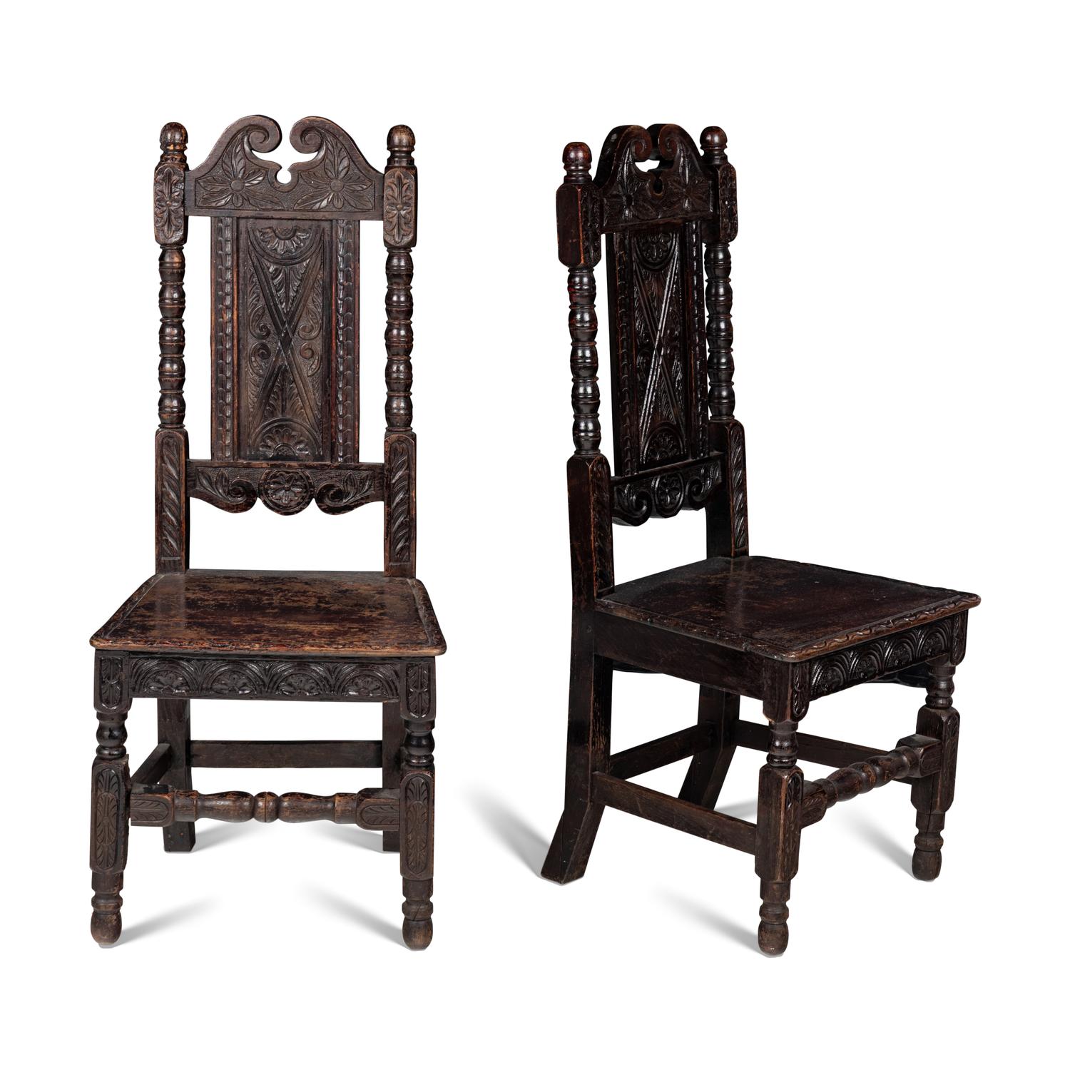 A Pair of Jacobean Revival Oak Side Chairs