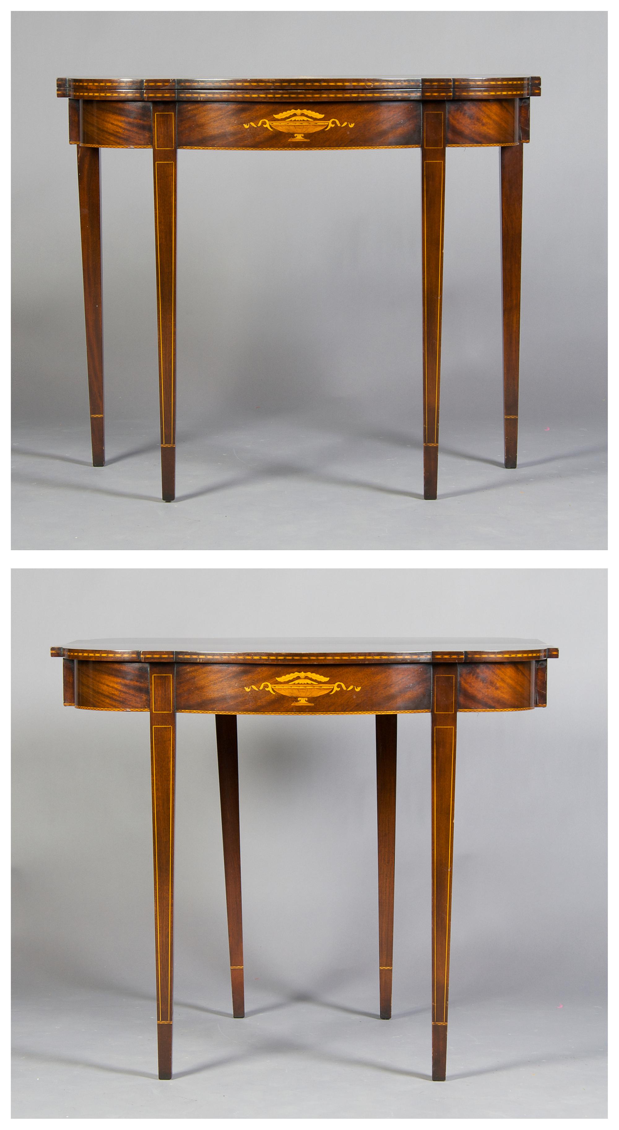 An Inlaid Mahogany Games Table, Height 30 3/4 x width 36 x depth 17 3/4 inches closed.