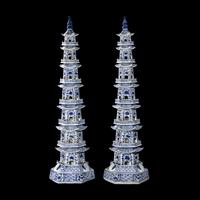 A Pair of Chinese Blue and White Porcelain Pagodas