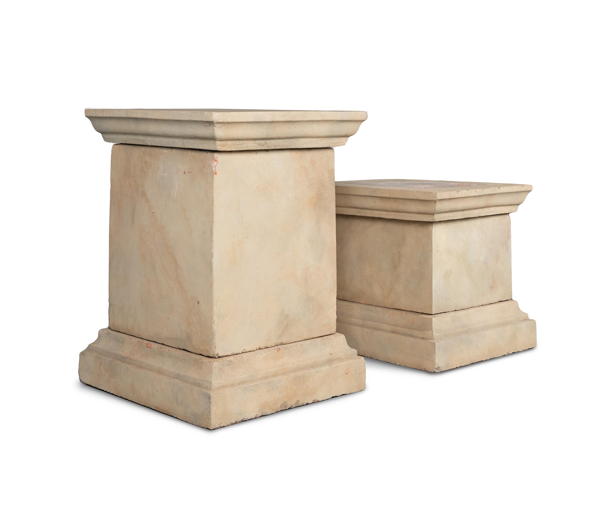 A Pair of Massive Neoclassical Style Terracotta Urns with Plinths