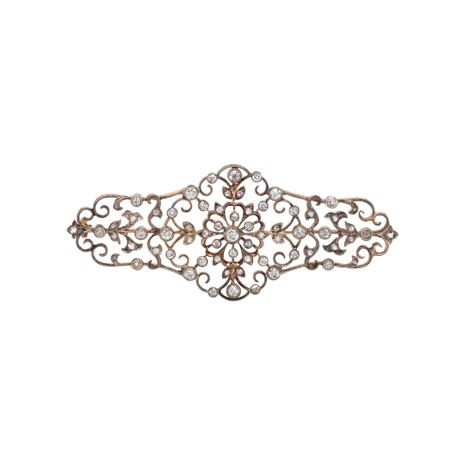 ANTIQUE, SILVER-TOPPED-GOLD AND DIAMOND BROOCH