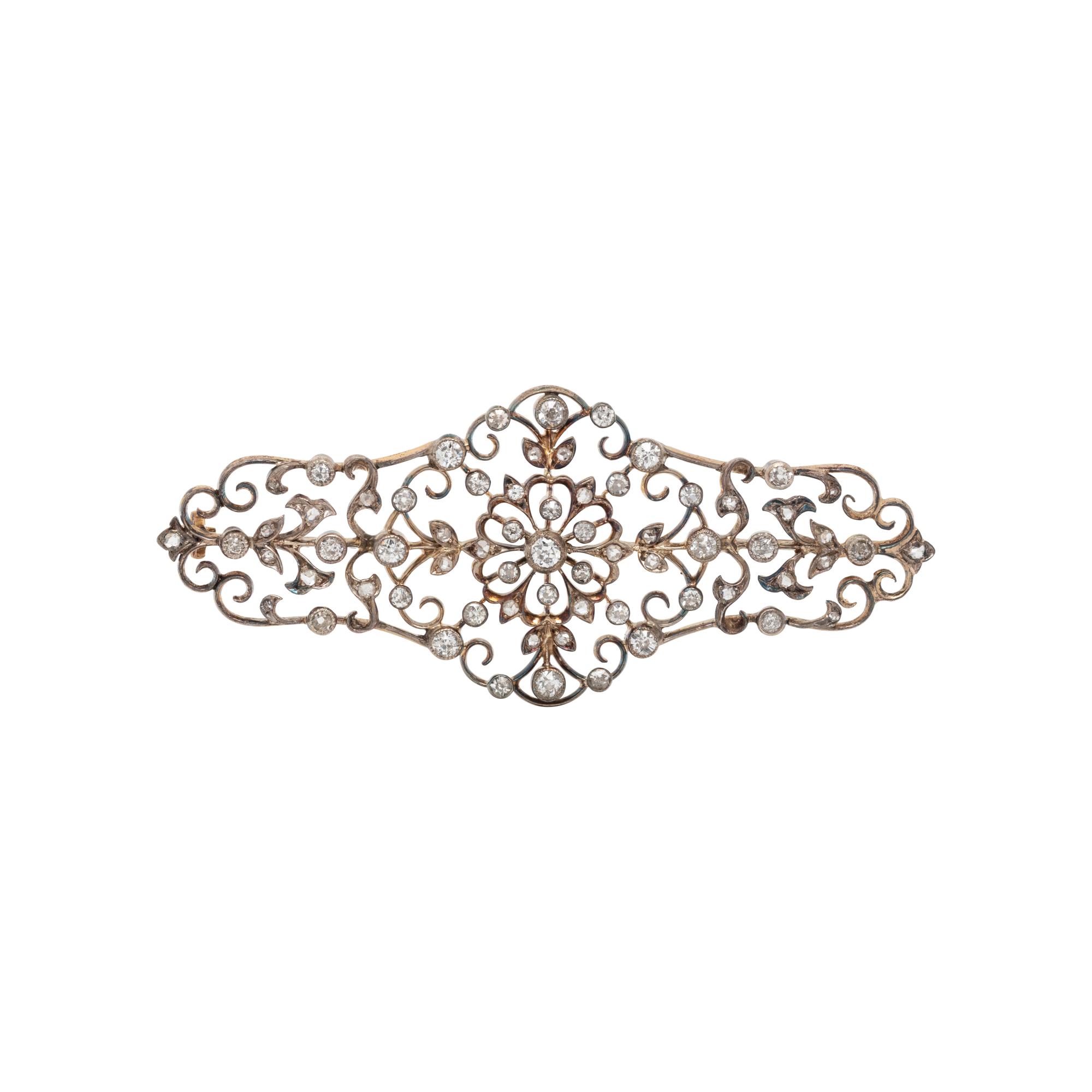 ANTIQUE, SILVER-TOPPED-GOLD AND DIAMOND BROOCH