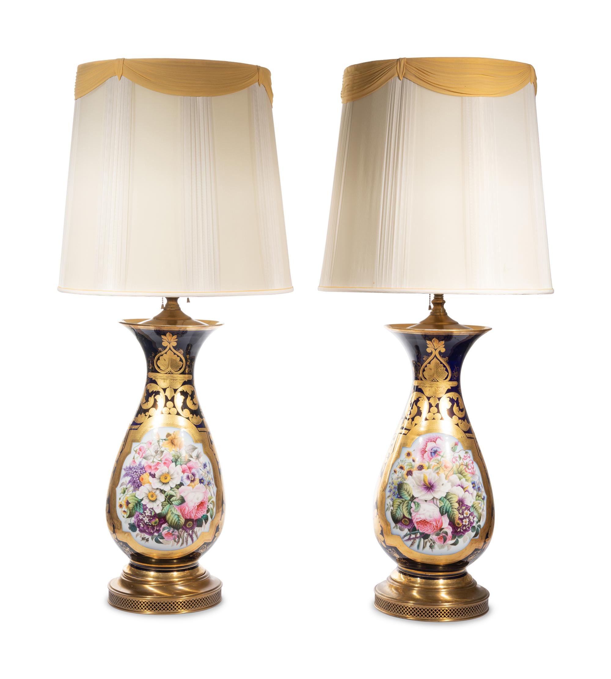 A Pair of Sèvres Style Porcelain Vases Mounted as Lamps